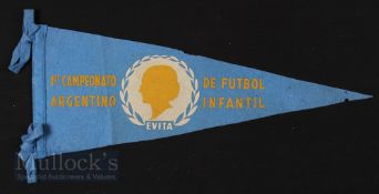 Argentina the 1st National Youth championship souvenir pennant with Eva Peron the patron; Evita