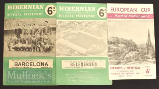 Selection of football programmes 1960/61 Hearts v Benfica (EC), 1960/61 Hibernian v Barcelona (Fairs
