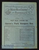 1937/38 West Ham Utd v Queens Park Rangers London Combination football match programme 12 March