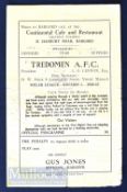 Welsh League Tredomen FC v Penrhiwceiber official football programme, 4 pager. Has folds (kept