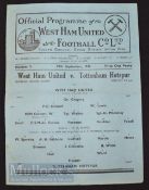 1942/43 War league south West Ham United v Tottenham Hotspur football programme 19 September 1942,