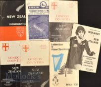 NZ Tours to UK Signed Rugby Programmes (7): London Counties v New Zealand 1953, 1963 & 1972; New