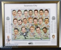 Large mounted Swansea City Premier League Print Coloured caricature print of the squad which took