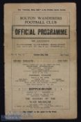 1933/34 Bolton Wanderers v Fulham Div. 2 match programme 28 October; split to spine, slight loose