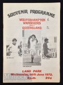 1972 Australia Tour match programme Queensland v Wolverhampton Wanderers at Long Park 14 June
