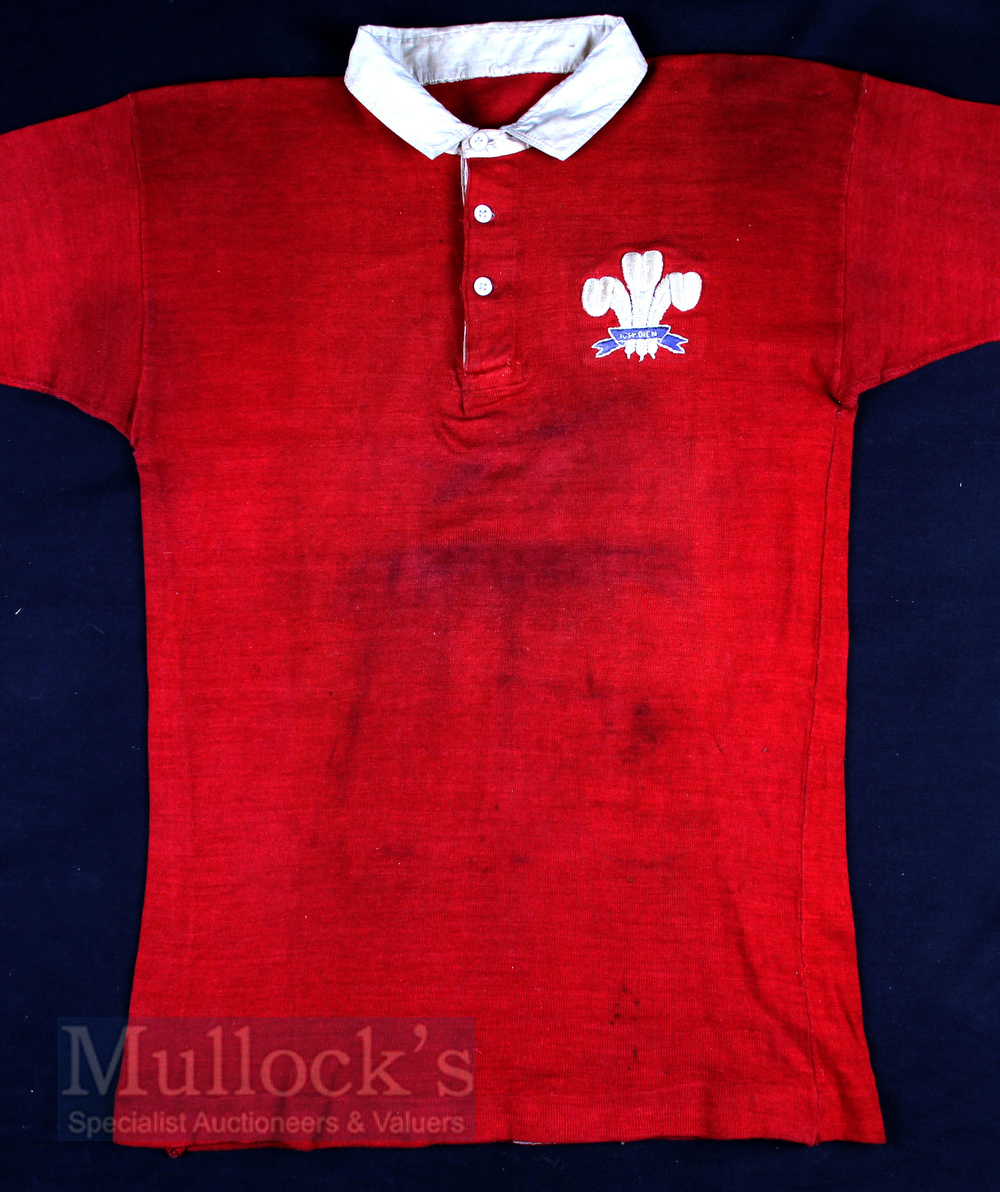 1920s Scarce Wales Scarlet International Rugby Jersey exchanged with Dr A C Gillies - Image 2 of 6