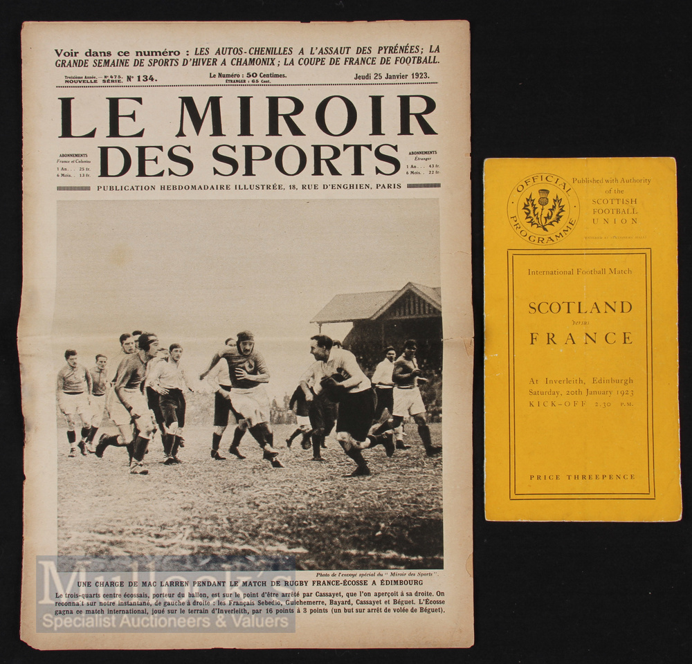 Rare 1923 Scotland v France Rugby Programme: Much sought-after &, most unusually for the SRU,