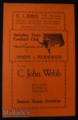 1933/34 Swindon Town v Bournemouth Div. 3 (S) football match programme 2 December, Good condition.