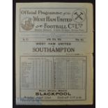 1934/35 West Ham Utd v Southampton Div 2 football match programme 20 April, fold, small edge