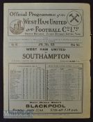 1934/35 West Ham Utd v Southampton Div 2 football match programme 20 April, fold, small edge