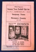 1945/46 War League South Swansea Town v Newport County match programme 2 March, 4 pager, slight