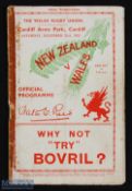 1935 Wales v New Zealand Rugby Programme: Original and sought-after from the 1935 13-12 epic home