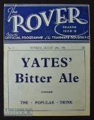 1938/39 Tranmere Rovers in Division 2 programme No. 1 v Millwall dated 29 August, slight crease,