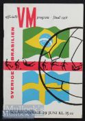 1958 World Cup Final Programme Brazil v Sweden good overall condition