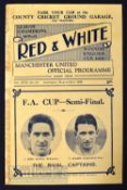 1929/30 FAC Semi-Final at Manchester United official match programme 22 March 1930 Huddersfield Town