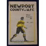 1946/47 Newport County v Plymouth Argyle Div. 2 match programme 10 May; Fair-good condition.