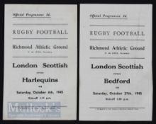 Scarce 1945 London Scottish Rugby Programmes (2): Great survivors, flimsy 4pp issues from Richmond