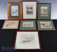 1920s & 30s Rugby, Punch Framed Cartoons (7): All between 11” x 9” and 13” x 11”, all hand coloured,
