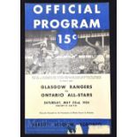 1954 Tour match Glasgow Rangers v Ontario All Stars programme 22 May in Toronto. Paper tear to