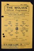 1944/45 War League Cup football programme Wolverhampton Wanderers v Cardiff City 21 April 1945