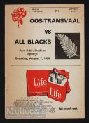 1976 E Transvaal v New Zealand Rugby Programme: From the game won 26-12 by the All Blacks on 7