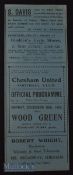 1921/22 Chesham Utd v Wood Green Spartan League match programme Boxing Day fold out type, good.