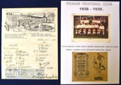 1938/1939 Fixture card list for Chelsea & Fulham (by Burton - Tailors of Taste), a Shermans card