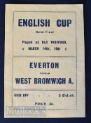 1930/31 FA Cup Semi-Final Everton v West Bromwich Albion souvenir match programme at Manchester