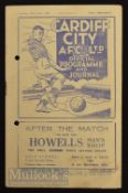 1938/39 Cardiff City v Crystal Palace Football Programme date 25 Mar, holes punched, light creases