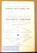 1943/44 Football League Cup qualifying Newcastle Utd v Gateshead match programme 22 January,