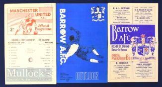 Match Programmes 1967/68 Barrow v Manchester Utd (Lancs. Cup) March 25), 1968/69 Barrow v Manchester