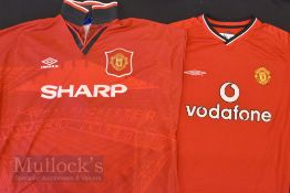 Manchester Utd red home match replica shirts, all size XL with short sleeves, 1994/95 Umbro Sharp