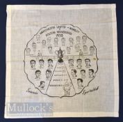 1958 Manchester United at Wembley v Bolton Wanderers souvenir cotton handkerchief depicting the