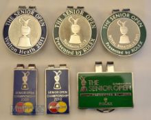 6x 2009-2018 The Senior Open Golf Championship Enamelled Money Clips for years 2009-2013 and 2018.