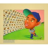 Rare Robert Grossman USA (b.1940 – 2018) - Original graphic art work of Tiger Woods signed and dated