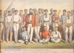 Famous English Cricketers – 1880 Colour print from The Boys Own paper, Lillywhite and W G Grace,