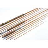 Hardy Split Cane Salmon Rod 12ft 3 piece with brass fittings, red agate lined butt and tip rings,