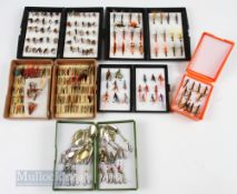 5x Fly Boxes with 120+ Salmon Flies with double and treble hooks, one box hinge a/f, with another