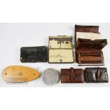 Collection of tackle boxes and wallets 7 to include Japanned 6 ½” x 4” tackle box by Bambridge of
