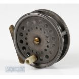 P D Malloch of Perth 3” alloy trout reel with smooth brass foot, perforated face, maker’s oval