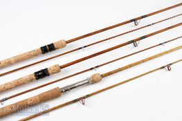 3x Unnamed Split Cane Spinning Rods incl 2x 10ft 2 piece with agate lined butt and tip rings, 28”
