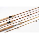 3x Unnamed Split Cane Spinning Rods incl 2x 10ft 2 piece with agate lined butt and tip rings, 28”