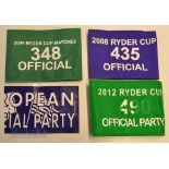 4x Ryder Cup “Official” Arm Bands from 2004 onwards – for 2004 Oakland Hills no. 348 Green arm band;