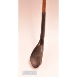 T Morris St Andrews dark stained late longnose driver c1890 – fitted with toe end leather face