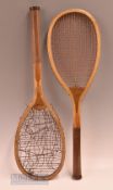 2x various wooden tennis rackets featuring a J McRobie of Leicester ‘Eureka’ model with convex