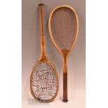 2x various wooden tennis rackets featuring a J McRobie of Leicester ‘Eureka’ model with convex