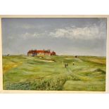 WARD BLYTE (Contemporary) - Princes Old Golf Course Oil on Board - 1st Fairway and Club House signed