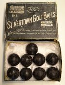 9x Very Rare Unused Silver Town Black Guttie Golf Balls - square line mesh pattern in original slide