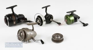 4x Assorted Spinning Reels – Daiwa 125m closed face reel, missing handle nut, Match 640 closed