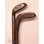 2x early Sunday Golf Walking Sticks both fitted with dark stained socket head wood handles – one